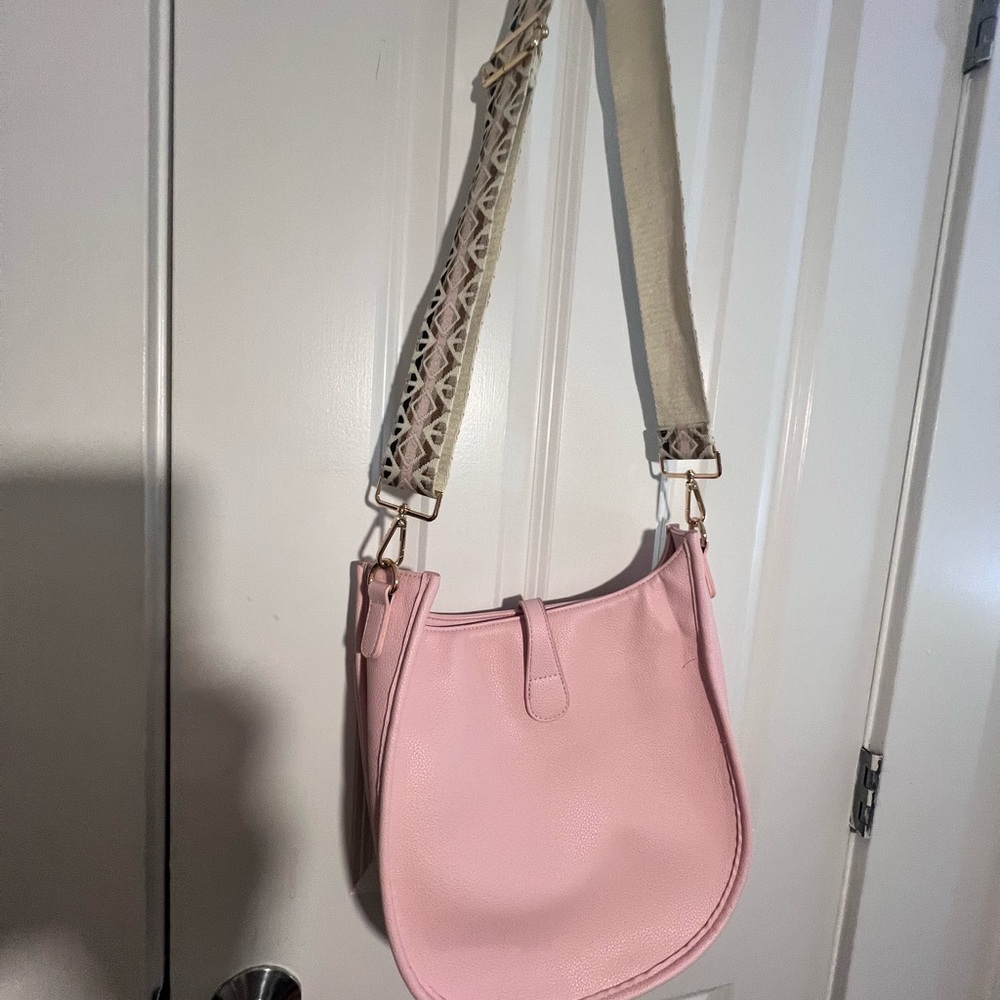 Pink faux  leather shoulder bag  #pink